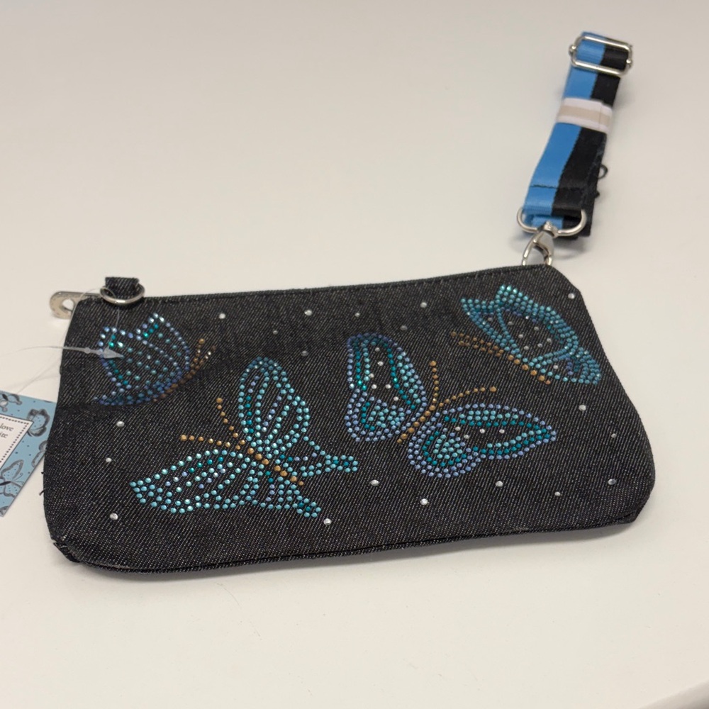 Brighton Black Jean Butterfly Rhinestone Wristlet Clutch/Cross Body Bag
